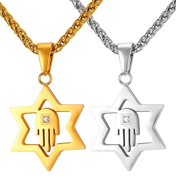 Jeroot Men Women Lucky Hamsa Hand & Star of David Pendant Necklace