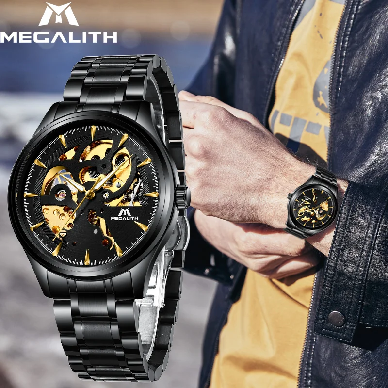 Megalith 2020 оптовий продаж з фабрики механічні скульптурні водонепроникні годинники Розкішні Бізнес Чоловічі наручні годинники Relogio Masculino