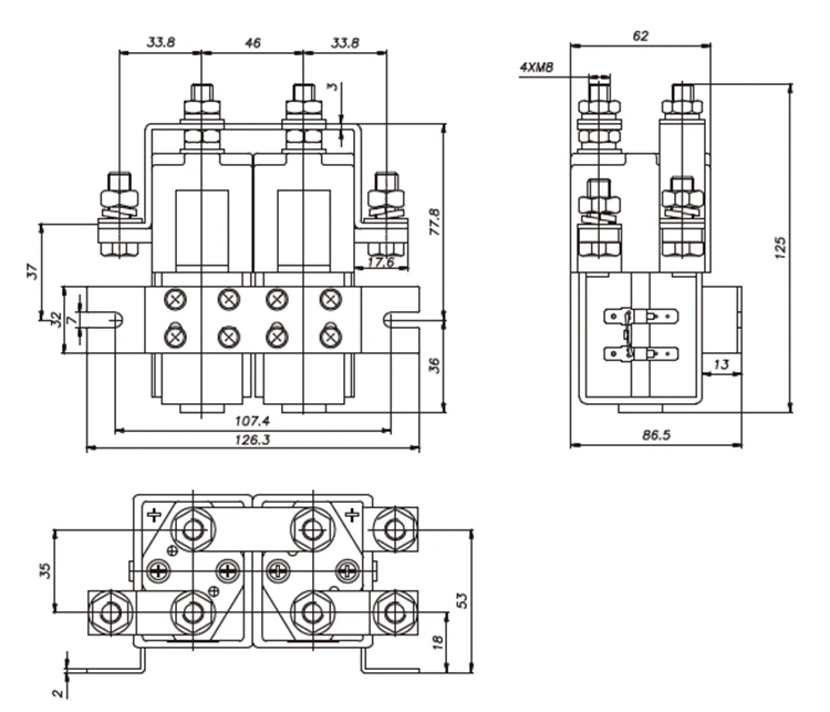 DPDT DC Contactor 2NO NC Changeover 100A 150A 200A 300 400A 12VDC 24VDC 36VDC 72VDC direct current Electric Vehicle EV Relay