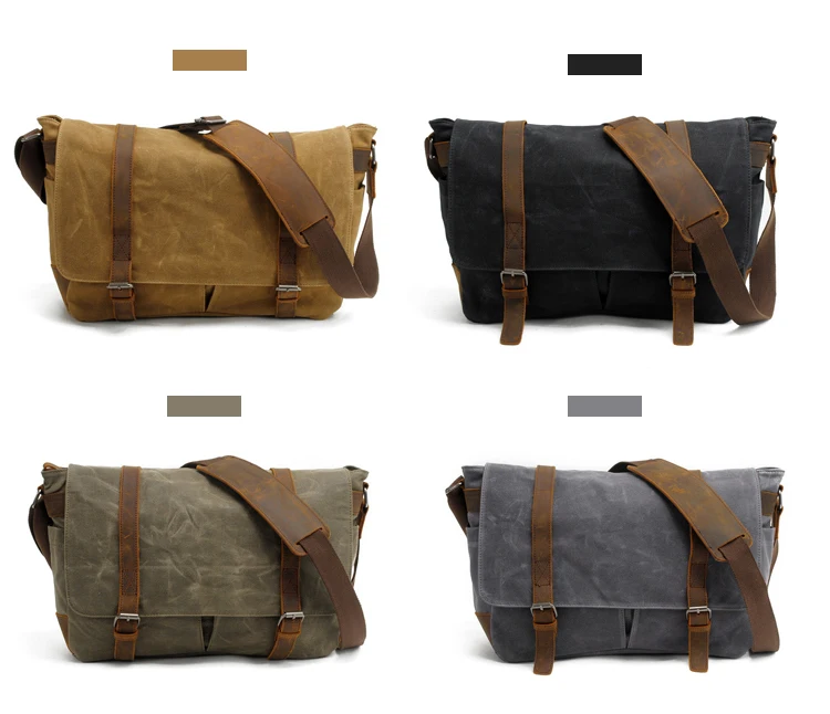 Waxed canvas leather clear water proof latest vintage digital design outdoor messenger camera bag