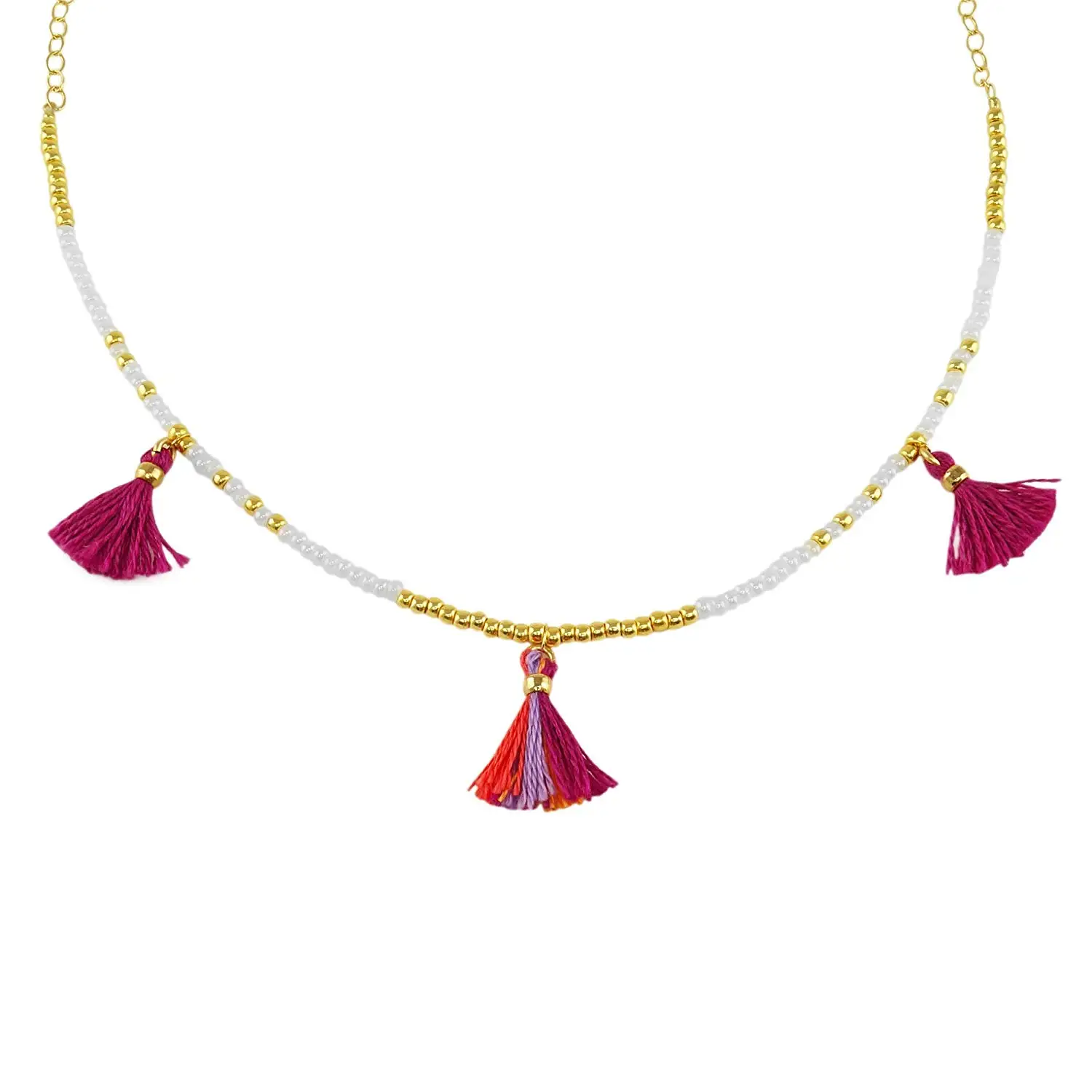 Raspberry Tassel Necklace with seed beads / handmade tassel / tassel necklace hot pink / choker tassel necklace / tiny mini tassel / tassel necklace for women / Boho tassel / free gift box included