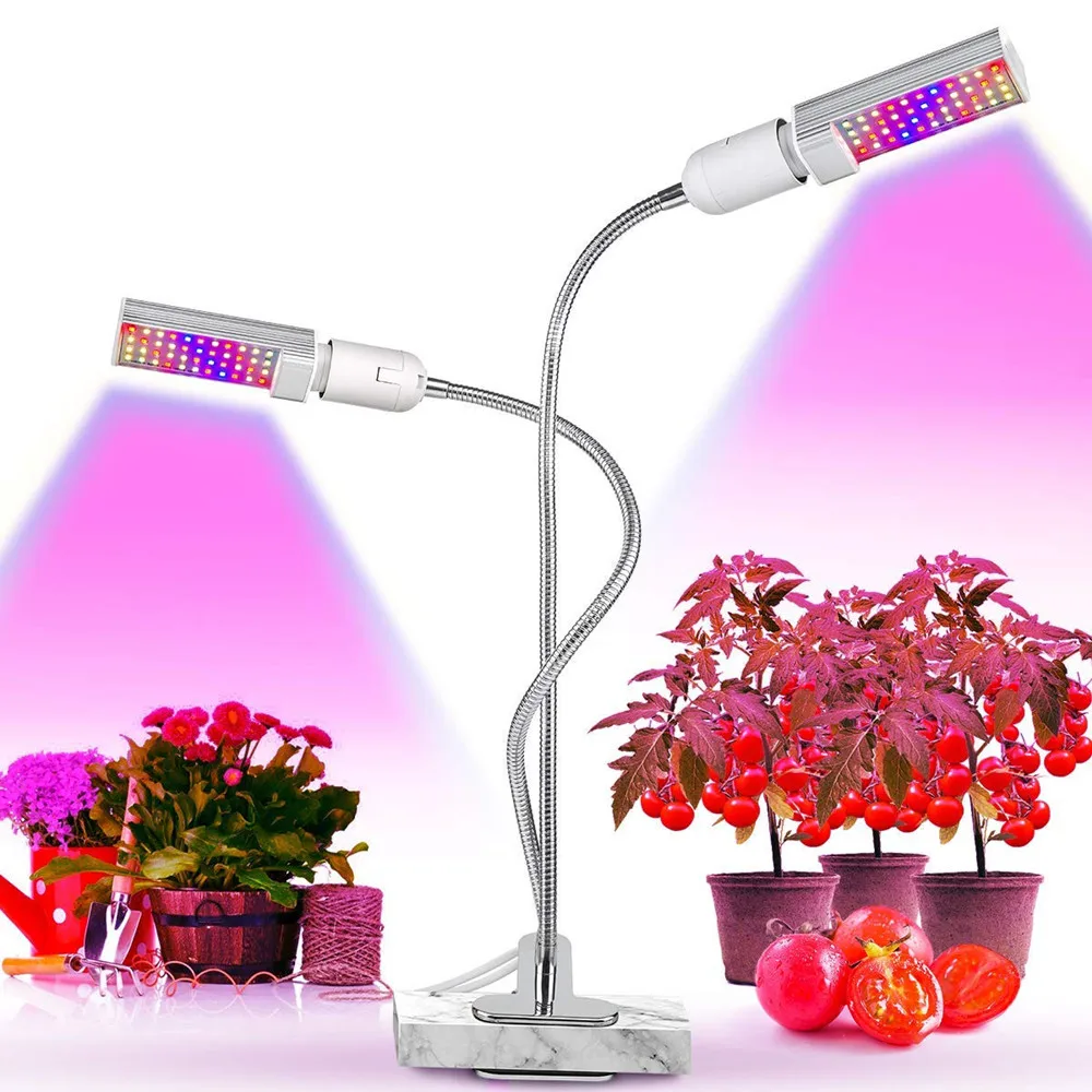 50W Upgraded Full Spectrum Plant Light, 100 LED Grow Lamp with Gooseneck, Dual E27 Replacement LED Grow Light Bulbs