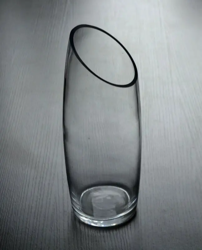 clear slanted round clear glass vase for flower