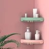No Drilling Wall Mount Shower Shelf with Hooks Green Corner Shelves Bathroom Shampoo Rack