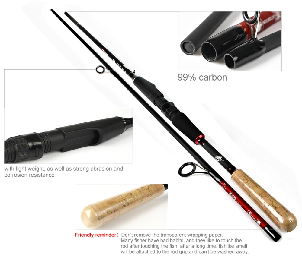1.8M 2.1M 2.4M 2.7M 3 Sections Spinning Carbon Fishing Rod