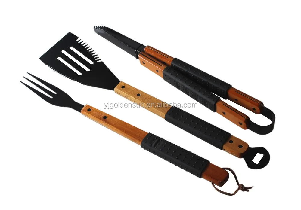 3 Pcs Outdoor Barbecue Tools With Wooden Handle Buy Outdoor Barbecue