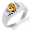 Round Citrine Yellow Sapphire 925 Sterling Silver Ring For Men