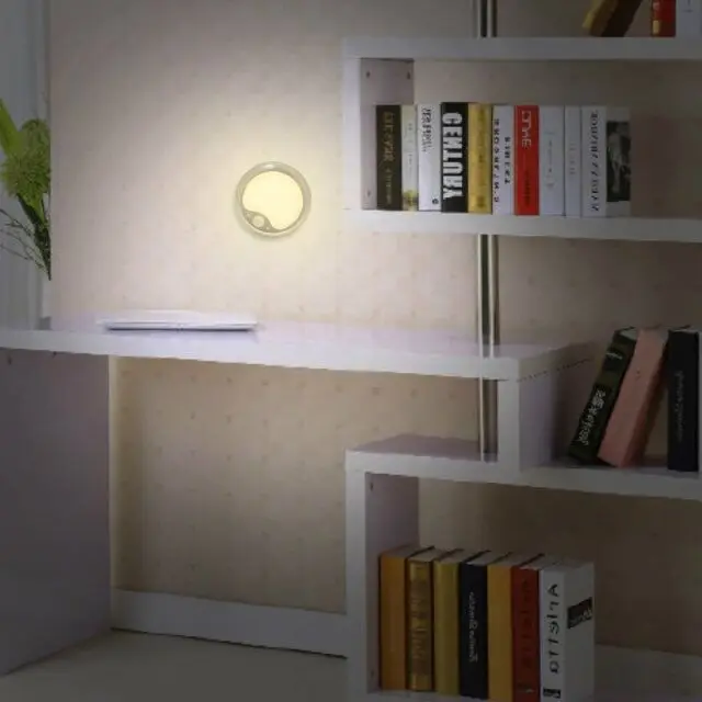 indoor led motion sensor night light lithium battery operated for cabinet,hallway, corridor, cupboard round aluminum white light