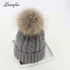 Removable Bobble Acrylic Custom Beanie Large Raccoon Fur Ball Knit Hat