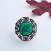 European Men Vintage Navajo Gold Plated Heavy Braided Design Round Turquoise Finger Rings Anillo