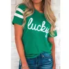 Lucky Striped O-Neck T-Shirt Tee without Necklace