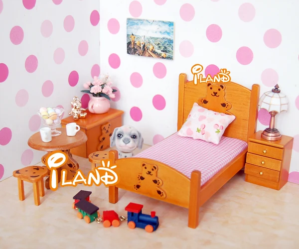 Iland Miniatures Wood Doll House Bedroom Set Youth Bedroom Set/6 Wb014