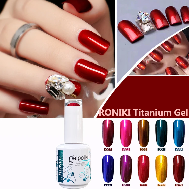 2018 Roniki Top Brand Titanium Gel Polish Soak Off Gel Shinny Metallic