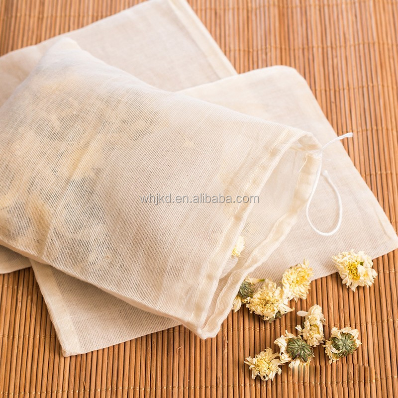 Organic Cotton Gauze Fabric Package Bag Cotton Tea Bag With Drawstring