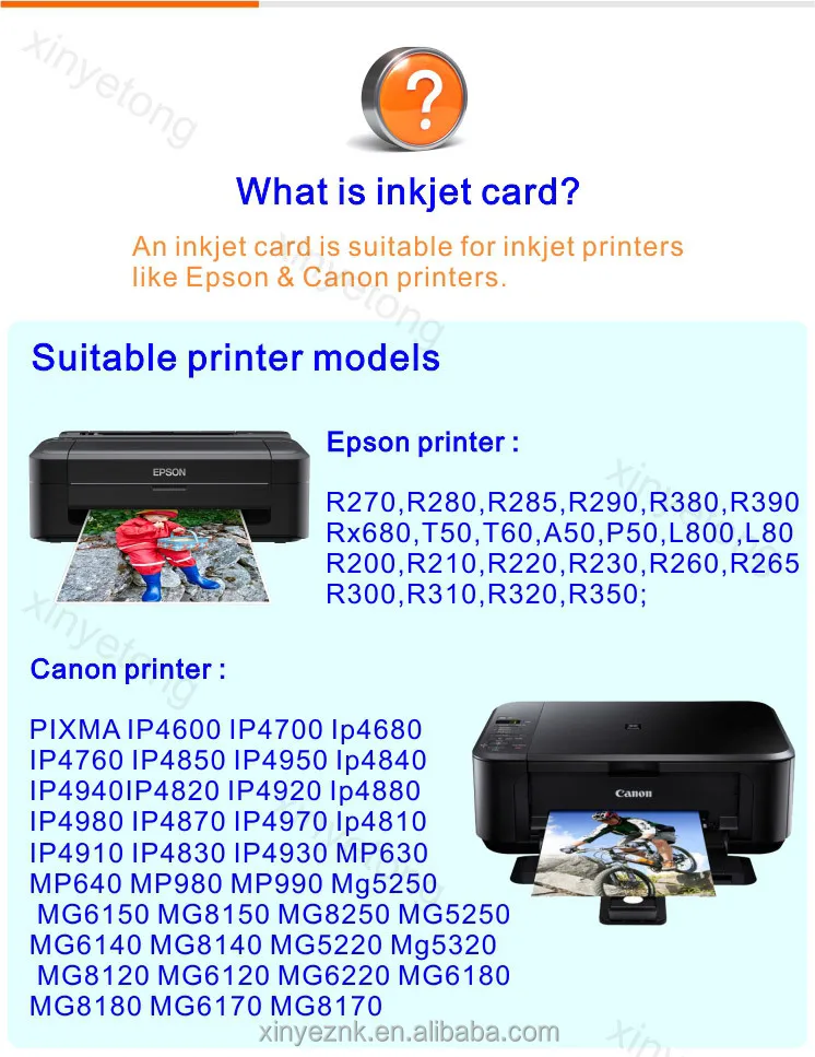 230X Inkjet printable PVC Card for Epson L800 L801 R260 R265 R270 R280 R285 R290 