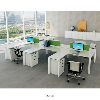 Luxury 6 Seats L Shape Wooden Office Modular Furniture White Wooden Office Modular Furniture White