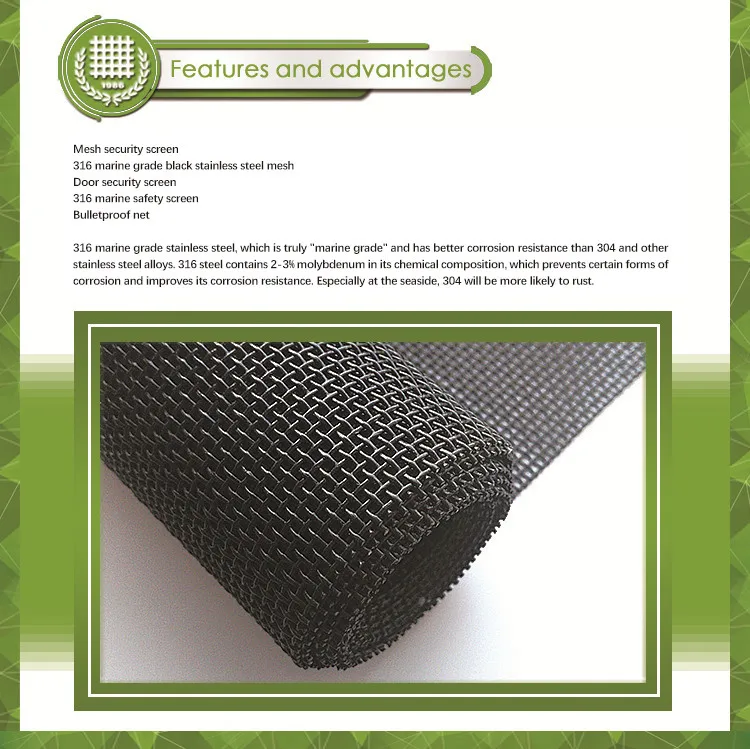 Marine Grade 316 Stainless Steel Epoxy Coating Security Screen Mesh