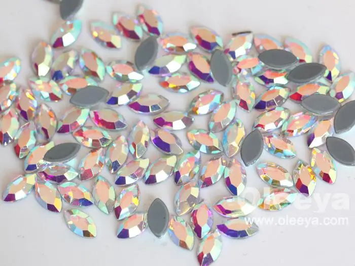 Wholesale High Quality Crystal AB Navette Fancy Shape Hot Fix Rhinestones Fat Back Iron on Stones for Garment Accessories