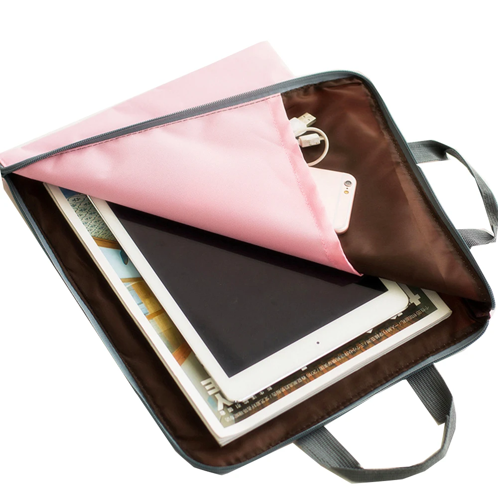 A4 Multilayer Portable Zipper File Pocket Student Papers Briefcase-Gray