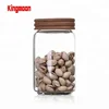 Glass Cylinder Airtight Canister with Wood Lid and Silicone Sealing Ring Storage Jar for Candy Tea Cookie Nuts Cereal