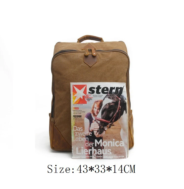 Vintage high quality outdoor backpack canvas leather trim high school bagpack back pack bag for school