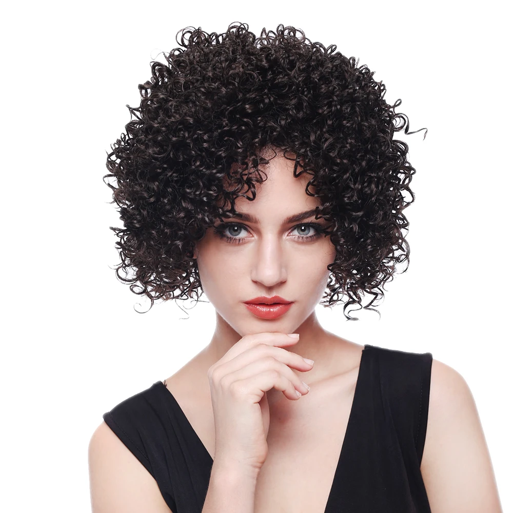 Short Curly Wigs For Black And White Women,Afro Kinky Curly Synthetic