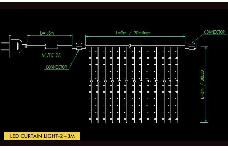 wedding curtain light IP65 waterproof rubber cable outdoor