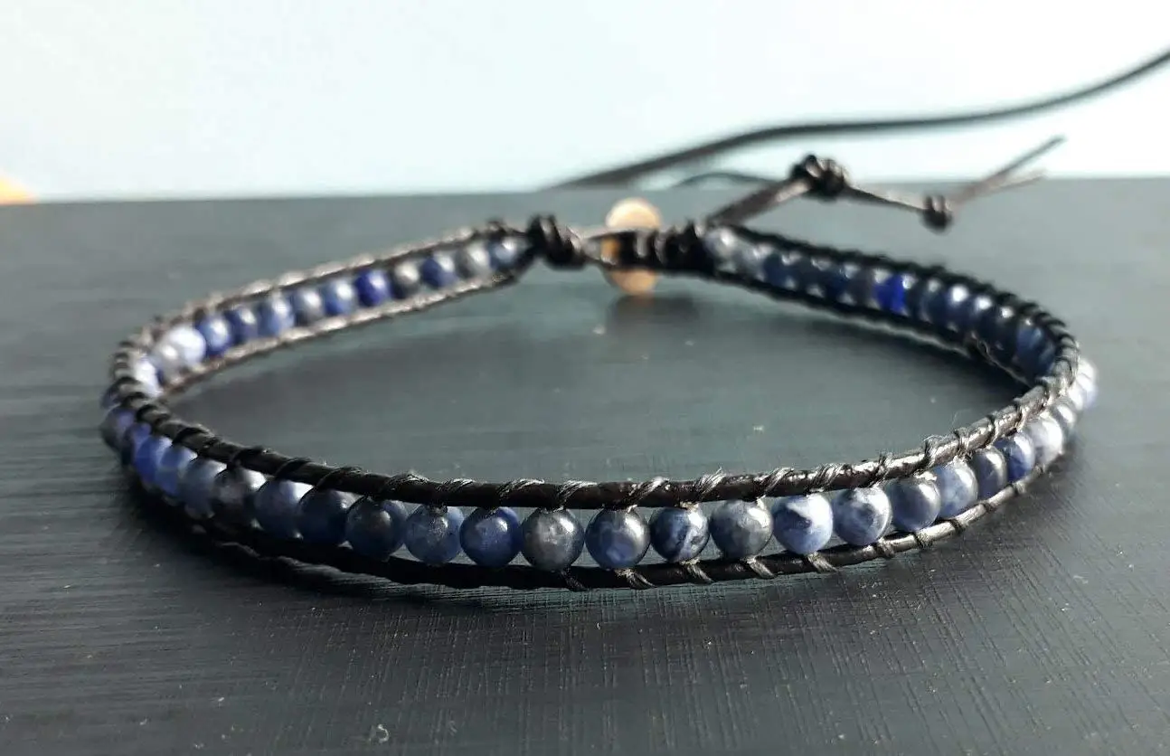 Kyanite stone leather anklets men anklets women anklets friendship anklets gift anklets fashion anklets blue anklets