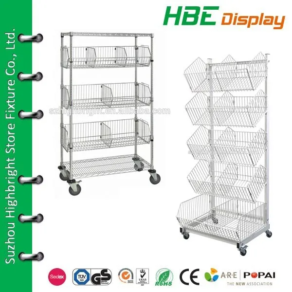Retail Stacking Basket Stand,Collapsible Basket Shelving,4 Tier Wire Stackable Storage Basket