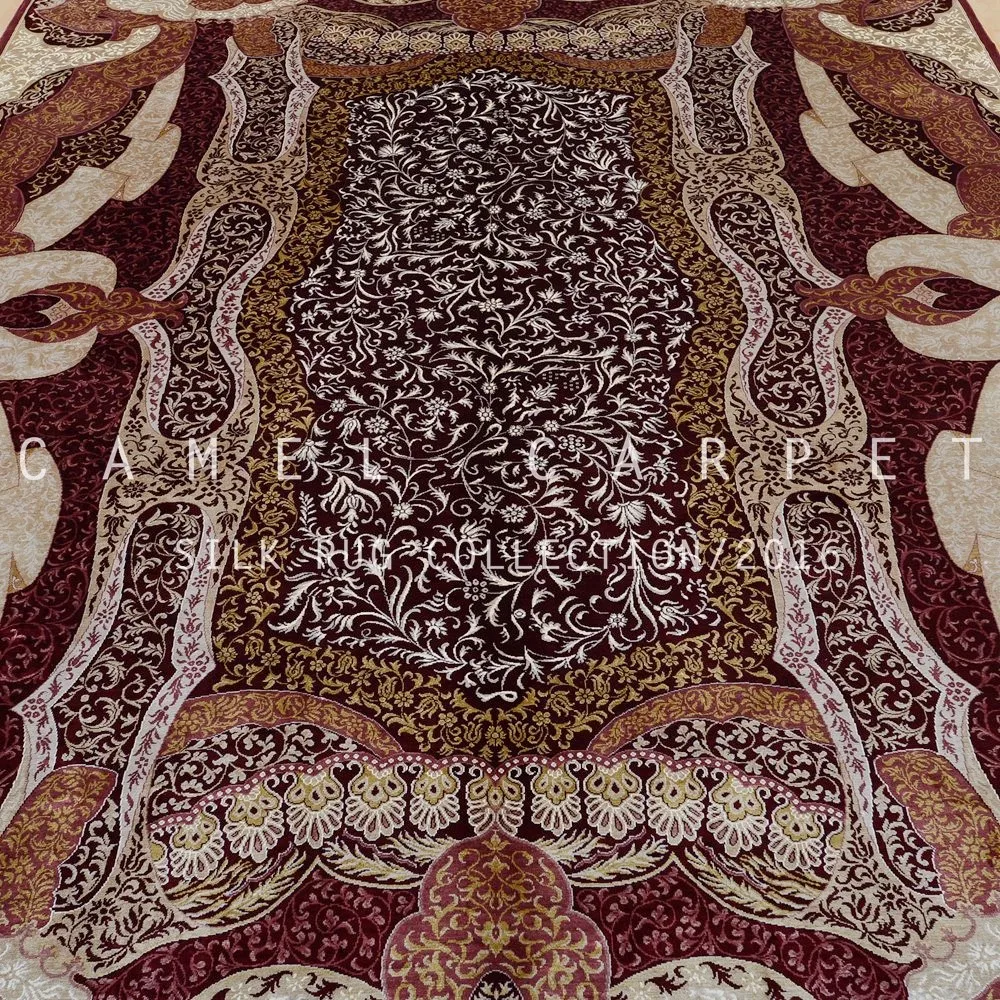 Rust Color Rug Hand Knotted Special Design Silk Persian Egyptian
