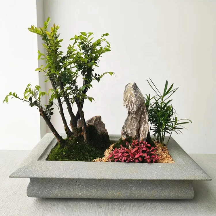 Wholesale Garden Natural Bluestone Chinese Tea Table Creative Bonsai Bowl Penjing Art Micro