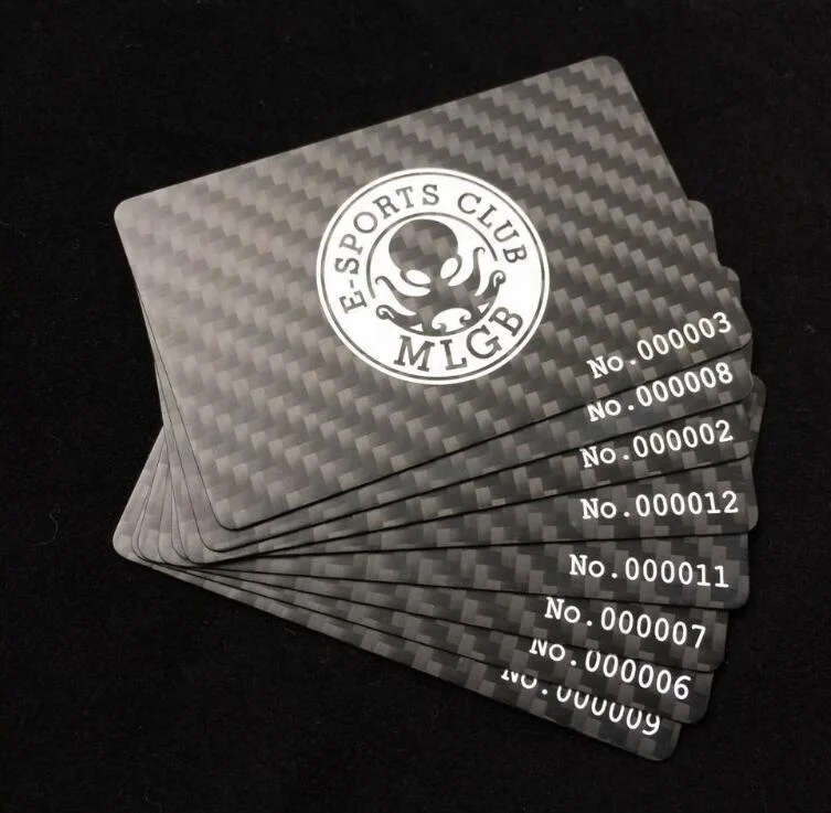 Black Plastic Business Cards Carbon Fibre Printing Card With Serial
