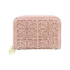 Fashion design hollow out flower small leather card bag 100% nylon lining zip magic purse