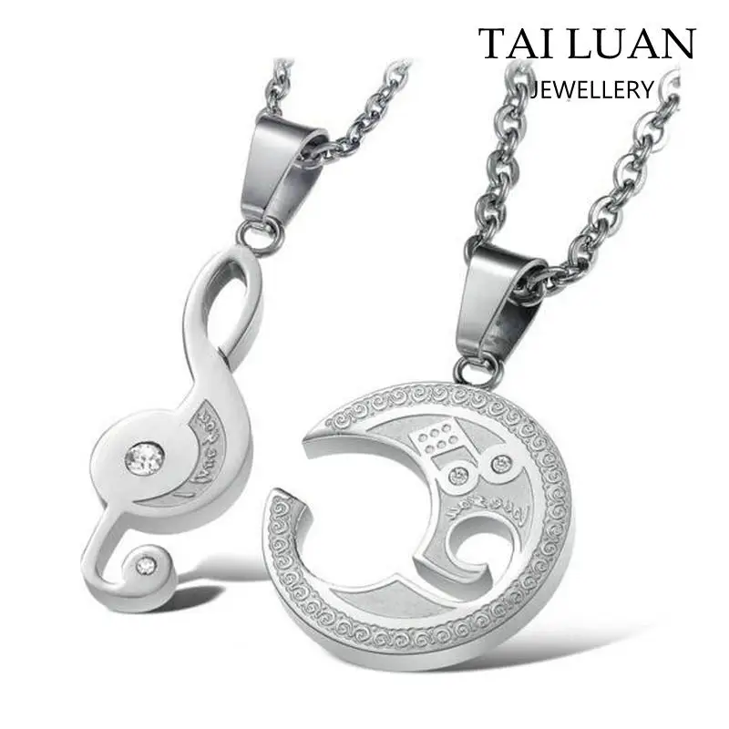 Cheap fashion jewellery two tone musical notation design silver necklace for couple