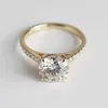 Pointed paws 14K real yellow gold 8.5mm 2.5 carat round moissanite wedding ring with a hidden halo