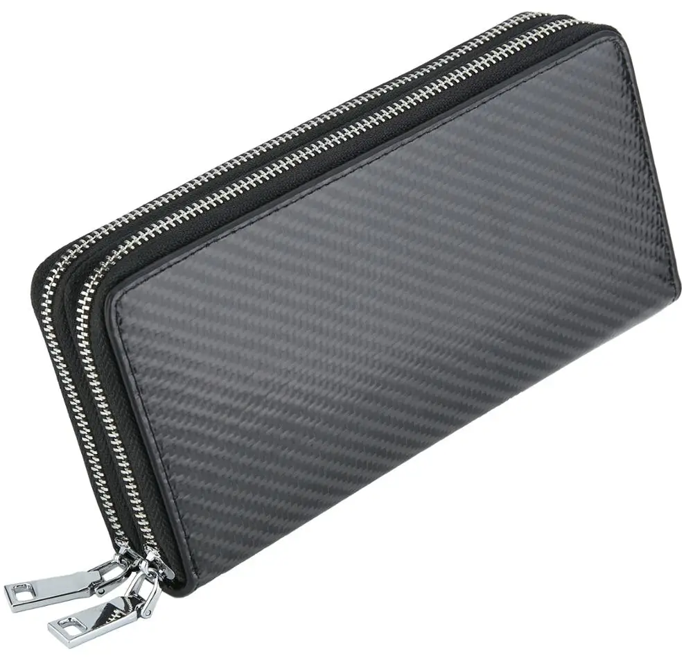 Mens luxury gift Real carbon leather credit card holder money purse zip long Wallet wholesaler (2)