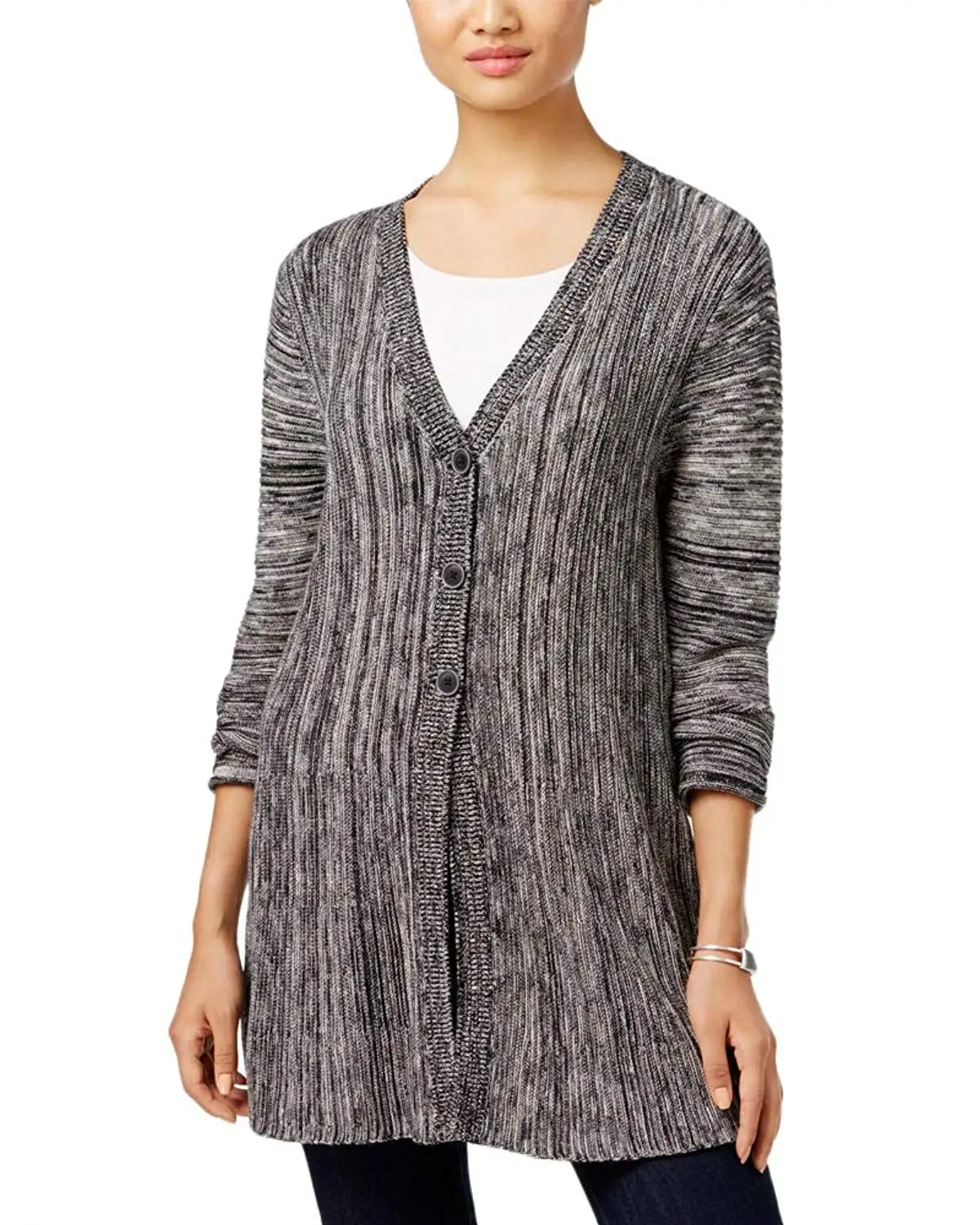BB Dakota Womens Ayala Marled Eyelash Fuzzy Sweater Cardigan