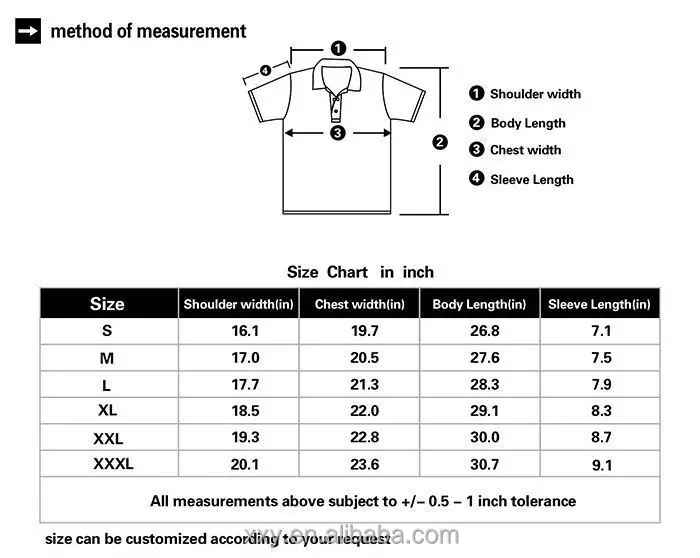 Polo Shirt Size Chart Us