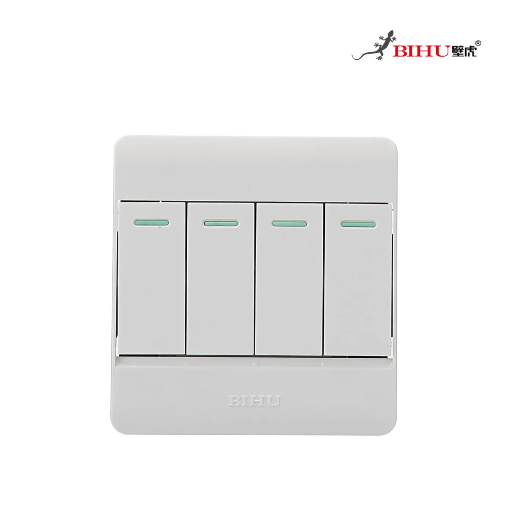 BIHU white color hotel use 4 gang 1way wall light switch and socket