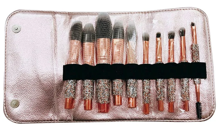 10pcs Rhinestone Makeup Brush Set With Pu Bag - Buy 10 Pieces ...