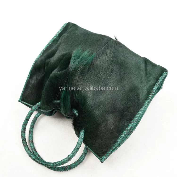Luxury Antelope Fur Handbags Women Elegant Python Tote Bags Dark Green