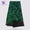 Wholesale teal green african embroidery sequence lace fabric for bridal