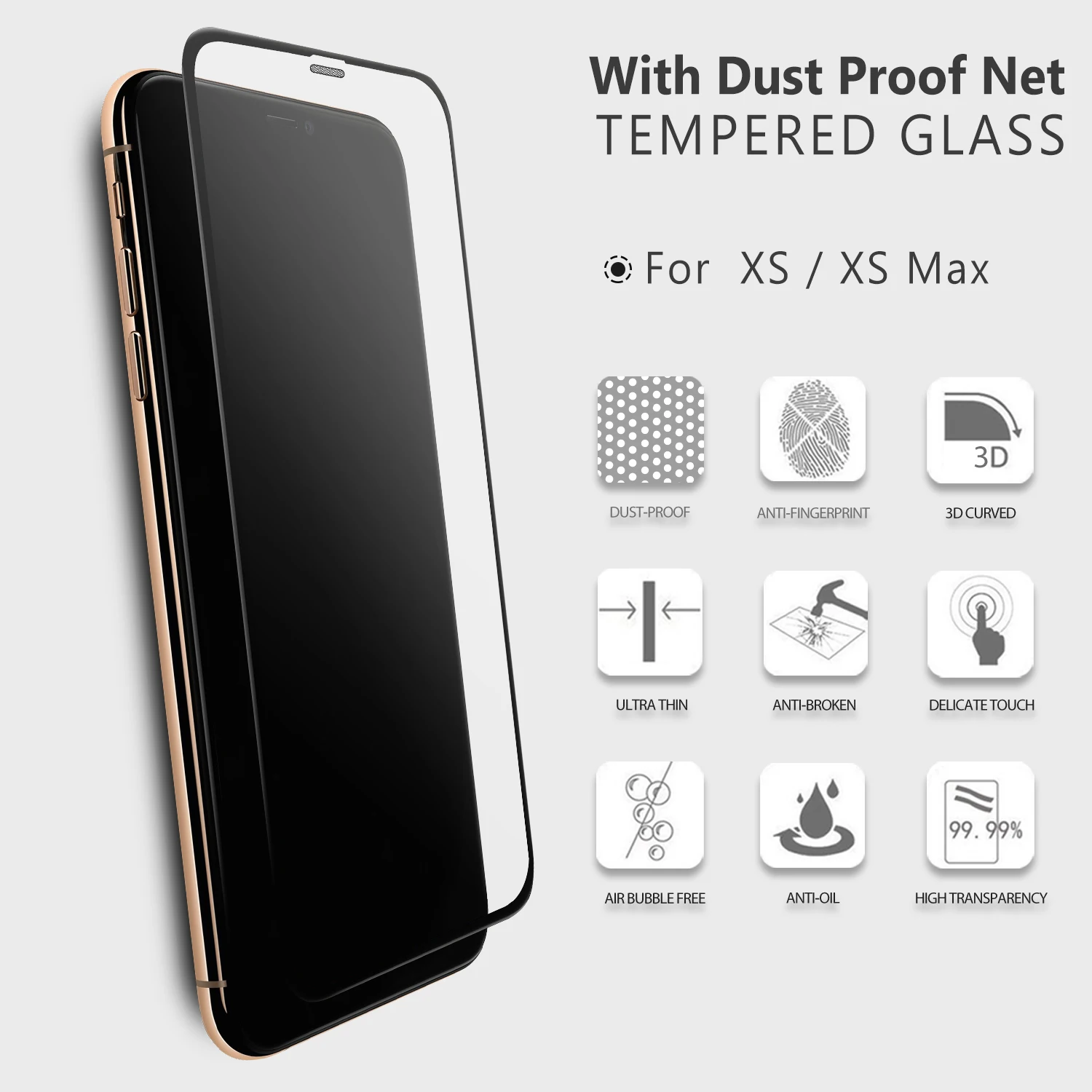 9h 0.33mm 3d Gummed Tempered Glass Screen Protector For Iphone Xs/xs