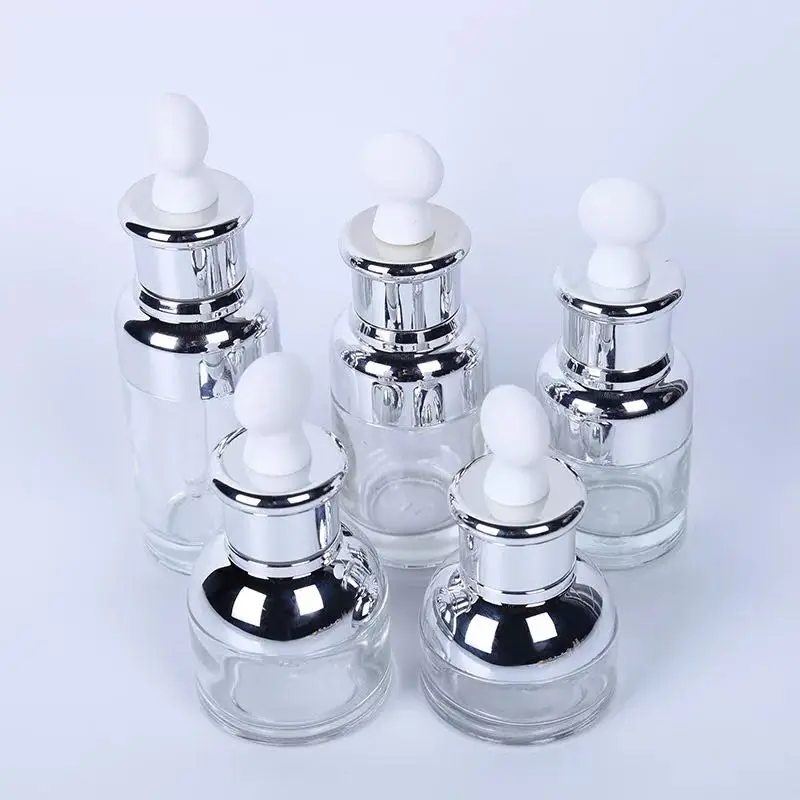 Wholesale electroplated glass dropper bottle 10ml 15ml 30ml 50ml gold silver color e liquid packing perfume glass bottle