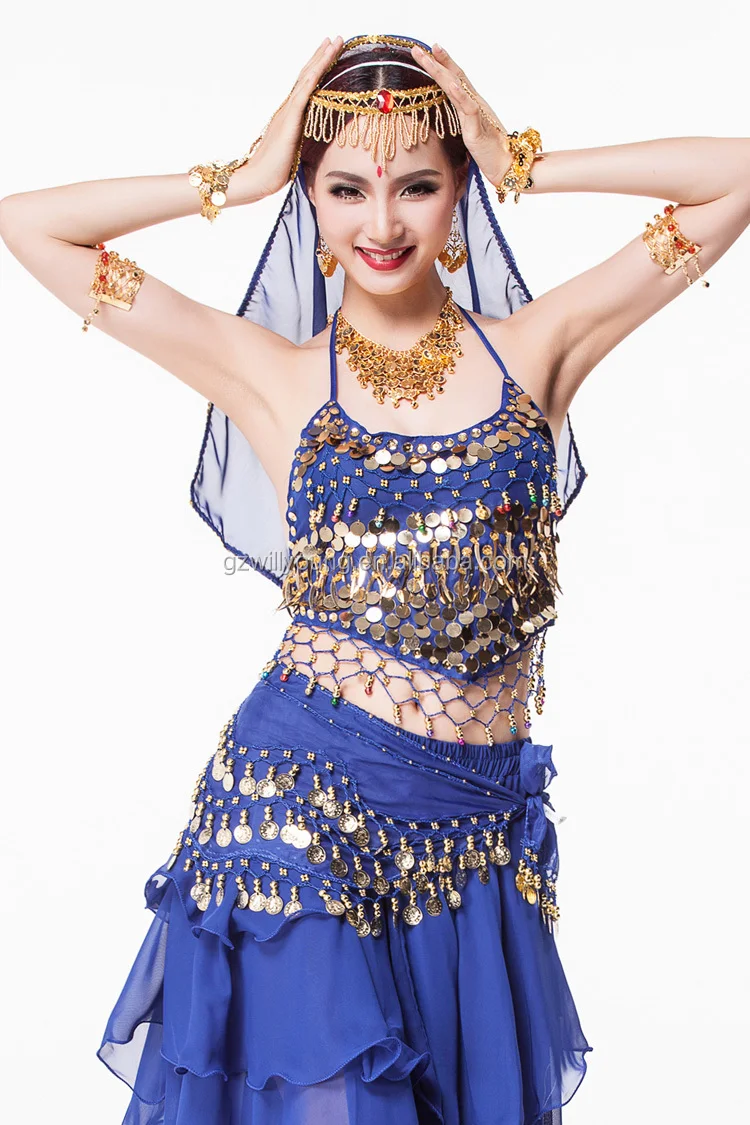 Professional Cheap Indian Belly Dance Costumes Top & Skirt 7pcs Unit 