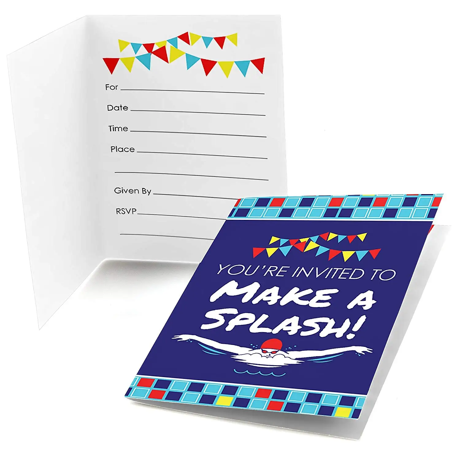 Making Waves - Swim Team - Fill In Swimming Party or Birthday Party Invitations (8 count)