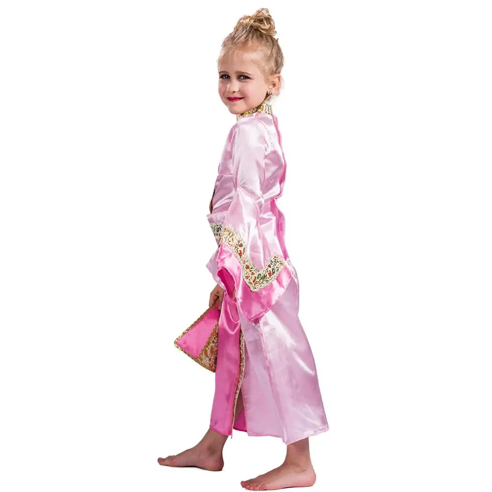 Girls Geisha Princess Costume Pink Kimono Japanese Fancy Dress S M L Child Kids 