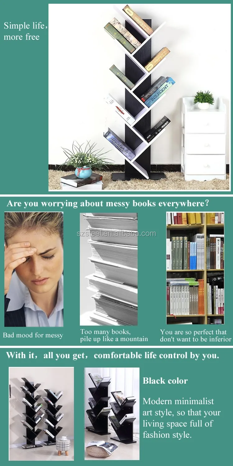 Mdf Furniture Wooden Tree Bookcase Wall Stand Bookshelf And Bookcase