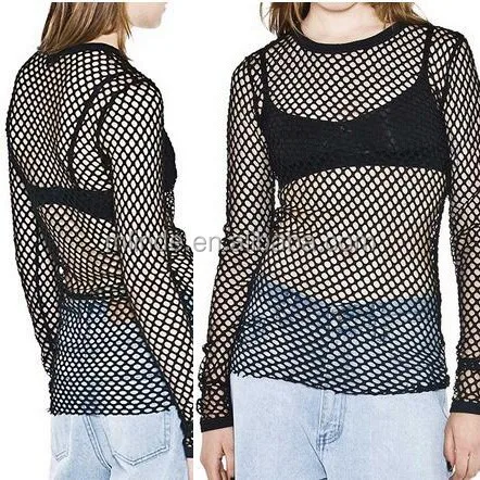 plus size fishnet long sleeve shirt