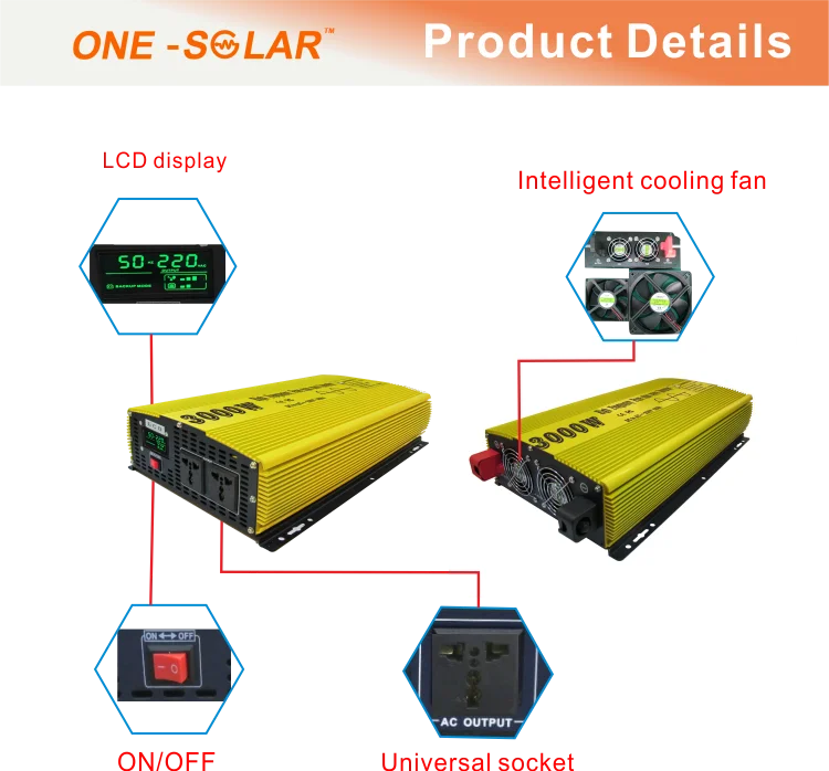 Off Grid 3kw Power Inverter Dc 12v 24v 48v Ac 110v 220v 3000w Peak